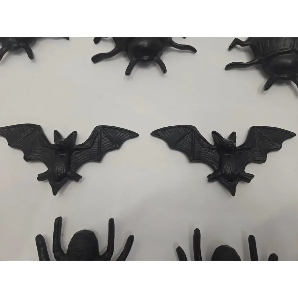 Halloween Black Metal Wall Decor Set of 7 Spiders Bats Beetles Gothic